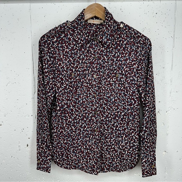Tory Burch Women’s size 4 Maroon Confetti Long Sleeve Button Down Blouse - Picture 1 of 12